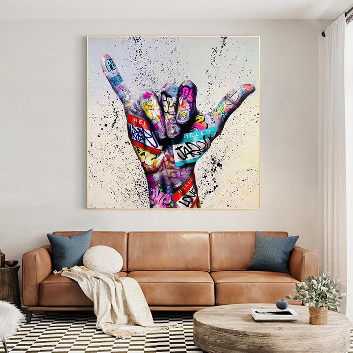 Abstract Gesture Graffiti Art Canvas Painting Hand Wall Art Street Pos